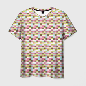 Мужская футболка 3D с принтом Паттерн Кирпичики в Екатеринбурге, 100% полиэфир | прямой крой, круглый вырез горловины, длина до линии бедер | Тематика изображения на принте: абстрактные | абстракция | геометрия | классика | классические | нейтральные | спокойные | узор | узоры
