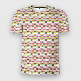 Мужская футболка 3D Slim с принтом Паттерн Кирпичики в Санкт-Петербурге, 100% полиэстер с улучшенными характеристиками | приталенный силуэт, круглая горловина, широкие плечи, сужается к линии бедра | абстрактные | абстракция | геометрия | классика | классические | нейтральные | спокойные | узор | узоры