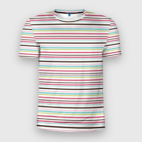 Мужская футболка 3D Slim с принтом Полоски светлые на белом фоне в Новосибирске, 100% полиэстер с улучшенными характеристиками | приталенный силуэт, круглая горловина, широкие плечи, сужается к линии бедра | абстрактные | абстракция | геометрия | классика | классические | нейтральные | спокойные | узор | узоры