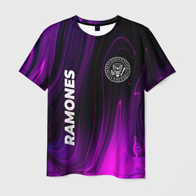 Мужская футболка 3D с принтом Ramones Violet Plasma , 100% полиэфир | прямой крой, круглый вырез горловины, длина до линии бедер | 