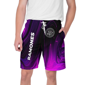Мужские шорты 3D с принтом Ramones Violet Plasma ,  полиэстер 100% | прямой крой, два кармана без застежек по бокам. Мягкая трикотажная резинка на поясе, внутри которой широкие завязки. Длина чуть выше колен | 