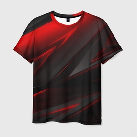 Мужская футболка 3D с принтом Red and Black Geometry в Курске, 100% полиэфир | прямой крой, круглый вырез горловины, длина до линии бедер | 3d | 3д | black | red | texture | геометрия | красно синее | красно черный | красный | синий | текстуры | фигуры | черный
