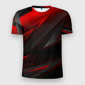 Мужская футболка 3D Slim с принтом Red and Black Geometry в Белгороде, 100% полиэстер с улучшенными характеристиками | приталенный силуэт, круглая горловина, широкие плечи, сужается к линии бедра | 3d | 3д | black | red | texture | геометрия | красно синее | красно черный | красный | синий | текстуры | фигуры | черный