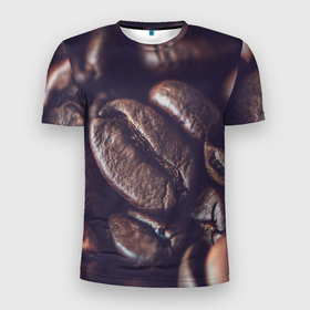 Мужская футболка 3D Slim с принтом зерна coffe в Новосибирске, 100% полиэстер с улучшенными характеристиками | приталенный силуэт, круглая горловина, широкие плечи, сужается к линии бедра | cofe | coffe | coffee | зёр | зерна | зерно | кофе | кофеин | макро | обои | текстуры | фон | фото