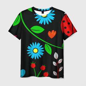 Мужская футболка 3D с принтом цветы   микро в Новосибирске, 100% полиэфир | прямой крой, круглый вырез горловины, длина до линии бедер | божья коровка | животные | лети к своим | лето | микро | насекомые | одуванчик | прикольные картинки | природа | цветы