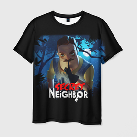Мужская футболка 3D с принтом Secret Neighbor в Санкт-Петербурге, 100% полиэфир | прямой крой, круглый вырез горловины, длина до линии бедер | Тематика изображения на принте: hello neighbor | видеоигра | игра | привет сосед | сосед | теодор питерсон