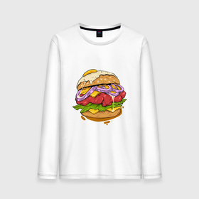 Мужской лонгслив хлопок с принтом Наимощнейший бургер , 100% хлопок |  | арт | вкусно и точка | вредная еда | гамбургер | иллюстрация | кфс | макдональдс