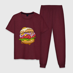 Мужская пижама хлопок с принтом Наимощнейший бургер , 100% хлопок | брюки и футболка прямого кроя, без карманов, на брюках мягкая резинка на поясе и по низу штанин
 | арт | вкусно и точка | вредная еда | гамбургер | иллюстрация | кфс | макдональдс