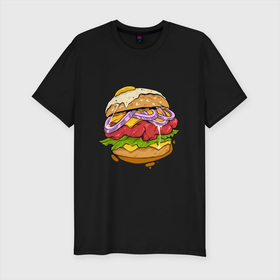 Мужская футболка хлопок Slim с принтом Наимощнейший бургер , 92% хлопок, 8% лайкра | приталенный силуэт, круглый вырез ворота, длина до линии бедра, короткий рукав | арт | вкусно и точка | вредная еда | гамбургер | иллюстрация | кфс | макдональдс