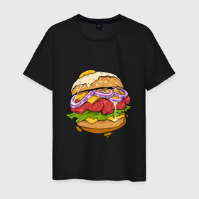 Мужская футболка хлопок с принтом Наимощнейший бургер в Курске, 100% хлопок | прямой крой, круглый вырез горловины, длина до линии бедер, слегка спущенное плечо. | арт | вкусно и точка | вредная еда | гамбургер | иллюстрация | кфс | макдональдс