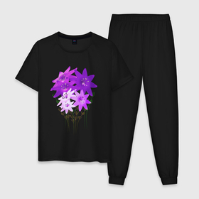 Мужская пижама хлопок с принтом Flowers purple light в Курске, 100% хлопок | брюки и футболка прямого кроя, без карманов, на брюках мягкая резинка на поясе и по низу штанин
 | 3d flowers | bloom | blossom | plants | purple florets