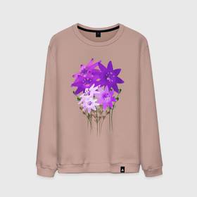 Мужской свитшот хлопок с принтом Flowers purple light в Тюмени, 100% хлопок |  | 3d flowers | bloom | blossom | plants | purple florets