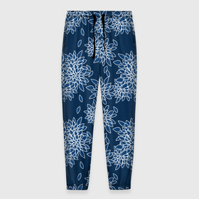 Мужские брюки 3D с принтом Темно синий цветочный узор pattern в Белгороде, 100% полиэстер | манжеты по низу, эластичный пояс регулируется шнурком, по бокам два кармана без застежек, внутренняя часть кармана из мелкой сетки | dark blue | floral | pattern | синий | темно синий | цветочный узор