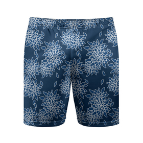 Мужские шорты спортивные с принтом Темно синий цветочный узор pattern в Курске,  |  | dark blue | floral | pattern | синий | темно синий | цветочный узор
