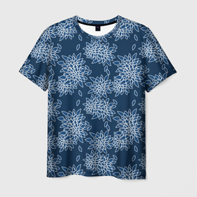 Мужская футболка 3D с принтом Темно синий цветочный узор pattern в Екатеринбурге, 100% полиэфир | прямой крой, круглый вырез горловины, длина до линии бедер | Тематика изображения на принте: dark blue | floral | pattern | синий | темно синий | цветочный узор