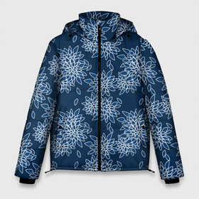 Мужская зимняя куртка 3D с принтом Темно синий цветочный узор pattern в Кировске, верх — 100% полиэстер; подкладка — 100% полиэстер; утеплитель — 100% полиэстер | длина ниже бедра, свободный силуэт Оверсайз. Есть воротник-стойка, отстегивающийся капюшон и ветрозащитная планка. 

Боковые карманы с листочкой на кнопках и внутренний карман на молнии. | dark blue | floral | pattern | синий | темно синий | цветочный узор
