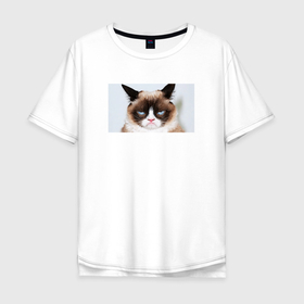 Мужская футболка хлопок Oversize с принтом Грампи кэт в Петрозаводске, 100% хлопок | свободный крой, круглый ворот, “спинка” длиннее передней части | cat | grumpy | siamese | грампи | киса | кися | котик | котэ | кошка | кошки | сиам | сиамская | сиамский