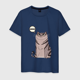 Мужская футболка хлопок с принтом Сиамский МЯУ в Тюмени, 100% хлопок | прямой крой, круглый вырез горловины, длина до линии бедер, слегка спущенное плечо. | cat | meow | pussy | siamese | киса | кися | котик | котэ | кошка | кошки | мяу | сиам | сиамская | сиамский