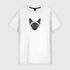 Мужская футболка хлопок Slim с принтом Сиамский котик в Тюмени, 92% хлопок, 8% лайкра | приталенный силуэт, круглый вырез ворота, длина до линии бедра, короткий рукав | cat | pussy | siamese | киса | кися | котик | котэ | кошка | кошки | сиам | сиамская | сиамский