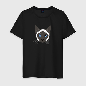 Мужская футболка хлопок с принтом Сиамский котик в Тюмени, 100% хлопок | прямой крой, круглый вырез горловины, длина до линии бедер, слегка спущенное плечо. | cat | pussy | siamese | киса | кися | котик | котэ | кошка | кошки | сиам | сиамская | сиамский