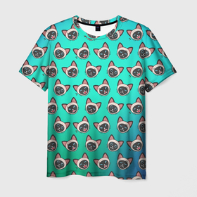 Мужская футболка 3D с принтом Сиамские мультяшные котики в Курске, 100% полиэфир | прямой крой, круглый вырез горловины, длина до линии бедер | cat | pussy | siamese | киса | кися | котик | котэ | кошка | кошки | сиам | сиамская | сиамский