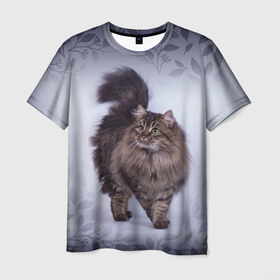 Мужская футболка 3D с принтом Красивый сибирский котик , 100% полиэфир | прямой крой, круглый вырез горловины, длина до линии бедер | Тематика изображения на принте: cat | pussy | киса | кися | котик | котэ | кошка | кошки | пушистик | сибирская кошка | сибирский | сибирь