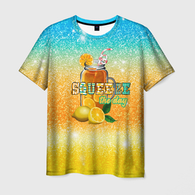 Мужская футболка 3D с принтом Лимонад  в банке в Кировске, 100% полиэфир | прямой крой, круглый вырез горловины, длина до линии бедер | Тематика изображения на принте: банка | лето | лимон | лимонад | лимоны