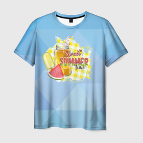Мужская футболка 3D с принтом Лимонад и  мороженое в Курске, 100% полиэфир | прямой крой, круглый вырез горловины, длина до линии бедер | арбуз | лето | лимон | лимонад | лимоны | морожное | фрукты