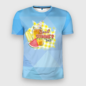 Мужская футболка 3D Slim с принтом Лимонад и  мороженое в Новосибирске, 100% полиэстер с улучшенными характеристиками | приталенный силуэт, круглая горловина, широкие плечи, сужается к линии бедра | арбуз | лето | лимон | лимонад | лимоны | морожное | фрукты