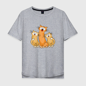 Мужская футболка хлопок Oversize с принтом Трио  котов в Курске, 100% хлопок | свободный крой, круглый ворот, “спинка” длиннее передней части | cat | котенок | котики | коты | кошки