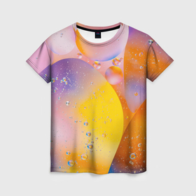 Женская футболка 3D с принтом Абстрактные фигуры и пузырьки   Оранжевый в Курске, 100% полиэфир ( синтетическое хлопкоподобное полотно) | прямой крой, круглый вырез горловины, длина до линии бедер | abstraction | art | artwork | bubbles | colorful | colors | drops | figures | graphics | patterns | surrealism | sweethuman | sweethumen | water | абстракция | арт | вода | графика | искусство | капли | пузыри | разноцветный | сюрреализм | узоры | фигуры 