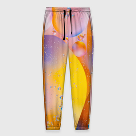 Мужские брюки 3D с принтом Абстрактные фигуры и пузырьки   Оранжевый , 100% полиэстер | манжеты по низу, эластичный пояс регулируется шнурком, по бокам два кармана без застежек, внутренняя часть кармана из мелкой сетки | abstraction | art | artwork | bubbles | colorful | colors | drops | figures | graphics | patterns | surrealism | sweethuman | sweethumen | water | абстракция | арт | вода | графика | искусство | капли | пузыри | разноцветный | сюрреализм | узоры | фигуры 