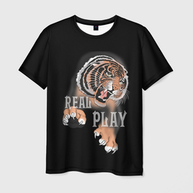Мужская футболка 3D с принтом Тигр   Play в Санкт-Петербурге, 100% полиэфир | прямой крой, круглый вырез горловины, длина до линии бедер | дикие звери | звери | крупные кошки | тигр | тигренок