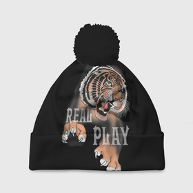 Шапка 3D c помпоном с принтом Тигр   Play в Кировске, 100% полиэстер | универсальный размер, печать по всей поверхности изделия | дикие звери | звери | крупные кошки | тигр | тигренок