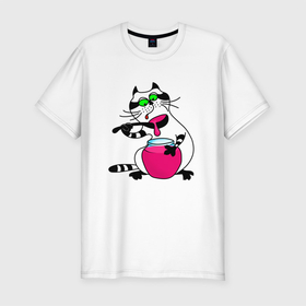 Мужская футболка хлопок Slim с принтом Кот с вареньем , 92% хлопок, 8% лайкра | приталенный силуэт, круглый вырез ворота, длина до линии бедра, короткий рукав | cat | котенок | котики | коты | кошки
