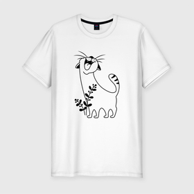 Мужская футболка хлопок Slim с принтом Счастье кота , 92% хлопок, 8% лайкра | приталенный силуэт, круглый вырез ворота, длина до линии бедра, короткий рукав | cat | котенок | котики | коты | кошки