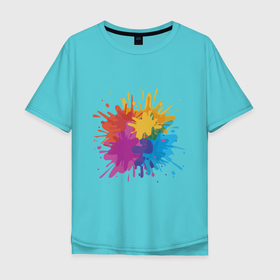 Мужская футболка хлопок Oversize с принтом Paint splashes в Кировске, 100% хлопок | свободный крой, круглый ворот, “спинка” длиннее передней части | брызги | искусство | краски | пятна | разноцветные