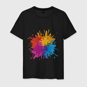 Мужская футболка хлопок с принтом Paint splashes в Белгороде, 100% хлопок | прямой крой, круглый вырез горловины, длина до линии бедер, слегка спущенное плечо. | брызги | искусство | краски | пятна | разноцветные
