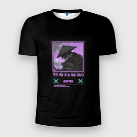 Мужская футболка 3D Slim с принтом Loneliness of the Samurai в Екатеринбурге, 100% полиэстер с улучшенными характеристиками | приталенный силуэт, круглая горловина, широкие плечи, сужается к линии бедра | аниме | женское | китайский | корейский | манга | мужское | надписи | неон | рамка | рисунок | самурай | свет | свечение | японский