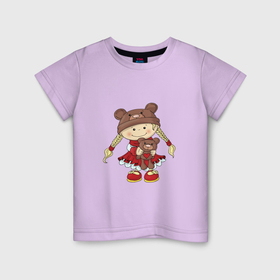 Детская футболка хлопок с принтом GIRL WITH A TEDDY BEAR в Санкт-Петербурге, 100% хлопок | круглый вырез горловины, полуприлегающий силуэт, длина до линии бедер | baby | charming | cute | funny | happy | heart | love | red | toy | девочка | забавный | игрушка | красный | любовь | милый | очаровательный | плюшевый мишка | ребенок | сердце | счастливый