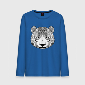 Мужской лонгслив хлопок с принтом Узорчатая голова панды , 100% хлопок |  | bear | ears | eyes | flower | head | muzzle | nose | ornament | panda | pattern | глаза | голова | медведь | нос | орнамент | панда | узор | уши | цветок