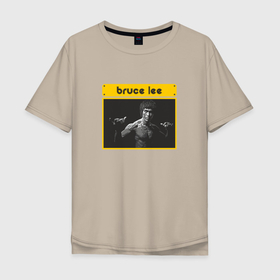 Мужская футболка хлопок Oversize с принтом Брюс Ли в культовой позе в Тюмени, 100% хлопок | свободный крой, круглый ворот, “спинка” длиннее передней части | bruce lee | актер | брюс | джит кун до | ли | мастер боевых искусств