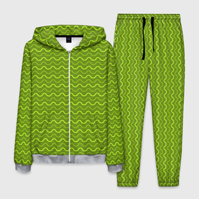 Мужской костюм 3D с принтом Зеленые светлые и темные волнистые полосы в Белгороде, 100% полиэстер | Манжеты и пояс оформлены тканевой резинкой, двухслойный капюшон со шнурком для регулировки, карманы спереди | абстрактные | абстракция | геометрия | классика | классические | нейтральные | спокойные | узор | узоры