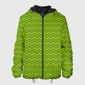 Мужская куртка 3D с принтом Зеленые светлые и темные волнистые полосы в Новосибирске, ткань верха — 100% полиэстер, подклад — флис | прямой крой, подол и капюшон оформлены резинкой с фиксаторами, два кармана без застежек по бокам, один большой потайной карман на груди. Карман на груди застегивается на липучку | Тематика изображения на принте: абстрактные | абстракция | геометрия | классика | классические | нейтральные | спокойные | узор | узоры