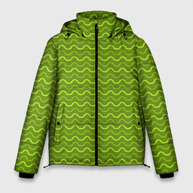 Мужская зимняя куртка 3D с принтом Зеленые светлые и темные волнистые полосы в Новосибирске, верх — 100% полиэстер; подкладка — 100% полиэстер; утеплитель — 100% полиэстер | длина ниже бедра, свободный силуэт Оверсайз. Есть воротник-стойка, отстегивающийся капюшон и ветрозащитная планка. 

Боковые карманы с листочкой на кнопках и внутренний карман на молнии. | Тематика изображения на принте: абстрактные | абстракция | геометрия | классика | классические | нейтральные | спокойные | узор | узоры