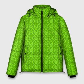 Мужская зимняя куртка 3D с принтом Зеленые волнистые узоры в Петрозаводске, верх — 100% полиэстер; подкладка — 100% полиэстер; утеплитель — 100% полиэстер | длина ниже бедра, свободный силуэт Оверсайз. Есть воротник-стойка, отстегивающийся капюшон и ветрозащитная планка. 

Боковые карманы с листочкой на кнопках и внутренний карман на молнии. | Тематика изображения на принте: абстрактные | абстракция | геометрия | классика | классические | нейтральные | спокойные | узор | узоры