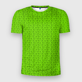 Мужская футболка 3D Slim с принтом Зеленые волнистые узоры в Новосибирске, 100% полиэстер с улучшенными характеристиками | приталенный силуэт, круглая горловина, широкие плечи, сужается к линии бедра | абстрактные | абстракция | геометрия | классика | классические | нейтральные | спокойные | узор | узоры