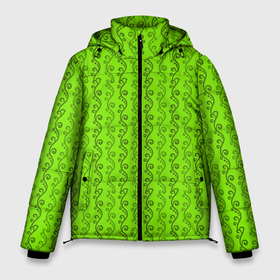 Мужская зимняя куртка 3D с принтом Зеленые узоры в виде листочков в Екатеринбурге, верх — 100% полиэстер; подкладка — 100% полиэстер; утеплитель — 100% полиэстер | длина ниже бедра, свободный силуэт Оверсайз. Есть воротник-стойка, отстегивающийся капюшон и ветрозащитная планка. 

Боковые карманы с листочкой на кнопках и внутренний карман на молнии. | абстрактные | абстракция | геометрия | классика | классические | нейтральные | спокойные | узор | узоры