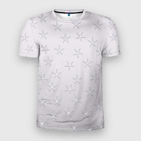 Мужская футболка 3D Slim с принтом Звездное поле на серо голубом  фоне в Екатеринбурге, 100% полиэстер с улучшенными характеристиками | приталенный силуэт, круглая горловина, широкие плечи, сужается к линии бедра | геометрия | звезды | небо | серый | узор