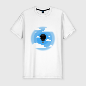 Мужская футболка хлопок Slim с принтом Аэростат в небе в Тюмени, 92% хлопок, 8% лайкра | приталенный силуэт, круглый вырез ворота, длина до линии бедра, короткий рукав | воздушный шар | небеса | небо | облака | путешествие | шар